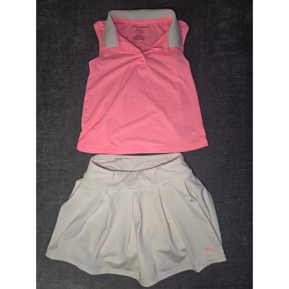 Tommy Bahama Active Girls 4T Pink Sleeveless Polo and White Pleated Skort Set